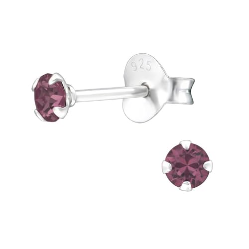 Bungsa Kristall-Ohrstecker mit echtem Kristall LA CRYSTALE 3mm 925 Silber Damen - Rhodolite von Bungsa