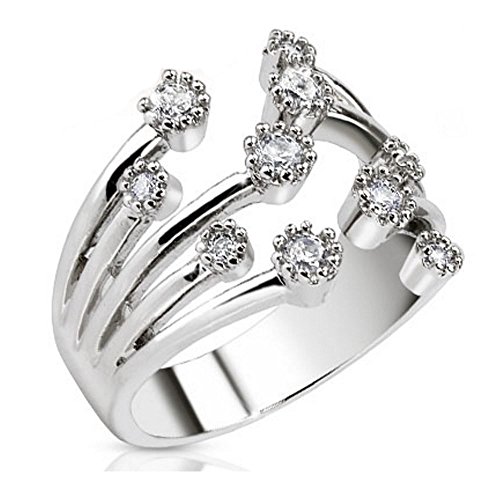 Bungsa Mittelring Zirkonia Kristallfontäne Multikristall Rhodium platiniert Zehenring für Damen (Zehring Fussschmuck Fussring Toe-Ring Nail Ring Mittelring Nagelring biegbar verstellbar) von Bungsa