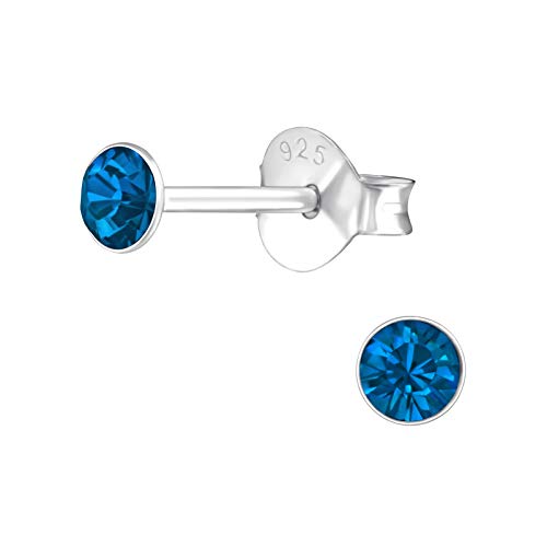 Bungsa Mittleres Saphirblau - Ohrstecker mit echtem eurpäischem Kristall (LA CRYSTALE) 3mm aus .925 Echtsilber von Bungsa