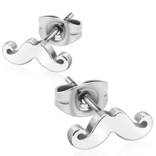 Bungsa Mustache Ohrstecker Schnurrbart Edelstahl (1 Paar) Silber für Damen und Herren (Ohrstecker Ohrringe Ohrhänger Creolen Ohrschmuck Ohrklemmen Damen Frauen Herren Mode) von Bungsa