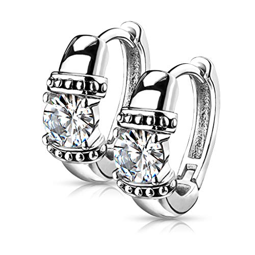 Bungsa Damen Creolen mit Kristall und geschwärzten Ornamenten aus 316L Edelstahl von Bungsa