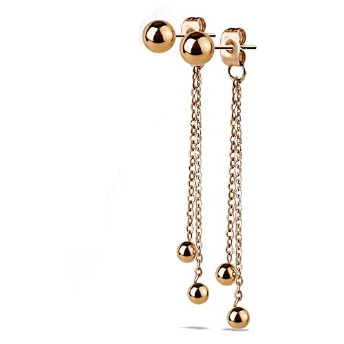 Bungsa Ohrstecker mit Ketten und Kugeln für Damen aus 316L Edelstahl (rosegold) von Bungsa