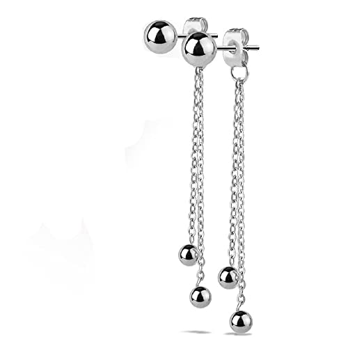 Bungsa Ohrstecker mit Ketten und Kugeln für Damen aus 316L Edelstahl (silber) von Bungsa
