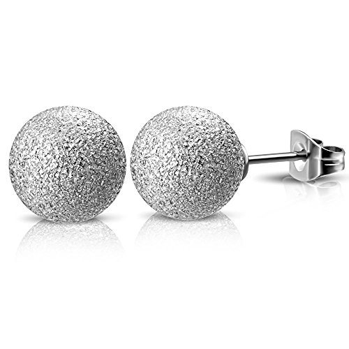 Bungsa Ohrstecker silber sandgestrahlt 7mm - 1 Paar Edelstahl (Ohrringe Ohrhänger Creolen Ohrschmuck Ohrklemmen Damen Frauen Herren Mode) von Bungsa