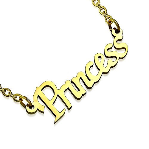 Bungsa Prinzessin Halskette mit Anhänger Gold Edelstahl 45cm (Princess Edelstahlkette Damenkette Mädchen Herrenkette Necklace Herren Frauen Männer Schmuck) von Bungsa