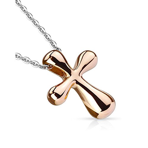 Bungsa Rosegold - Halskette mit Kreuz Kettenanhänger Edelstahl (Edelstahlkette Damenkette Herrenkette Necklace Herren Frauen Männer Schmuck) von Bungsa