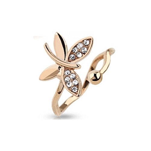 Bungsa Roségoldener Mittelring Schmetterling mit Stein Kristall Zirkonia Zehenring biegbar für Damen (Zehring Fussschmuck Fussring Toe-Ring Nail Ring Mittelring Nagelring biegbar verstellbar) von Bungsa