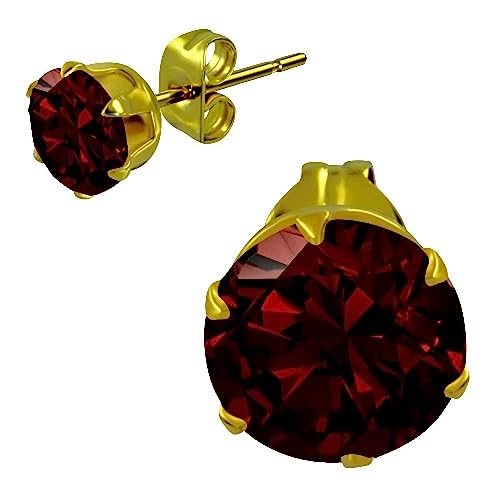 Bungsa Rote Kristall Ohrstecker Zirkonia gold 3mm rund - 1 Paar Edelstahl (Ohrringe Ohrschmuck Ohrklemmen Damen Frauen Light Siam Herren Mode Studs Earrings) von Bungsa