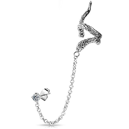 Bungsa Schlangendesign Ear Cuff Ohrstecker Ohrclip mit Zirkonia silber Edelstahl Snake (Conch Fake Piercing Studs Ohrringe Ohrschmuck Ohrklemmen Damen Frauen Herren Mode) von Bungsa