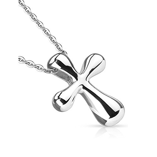 Bungsa Silber - Halskette mit Kreuz Kettenanhänger Edelstahl (Edelstahlkette Damenkette Herrenkette Necklace Herren Frauen Männer Schmuck) von Bungsa