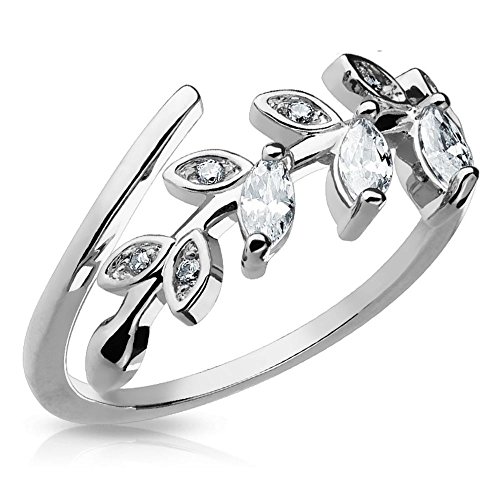 Bungsa Silber - Kristall Blätter Zehenring Zirkonia ~Wählbar in Gold, Rosegold und Silber ~ Brass Rhodium für Damen von Bungsa
