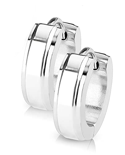 Bungsa Silberne Creolen Ohrringe hochglanzpoliert 4mm mit 2 Außenringen - 1 Paar Klappcreolen Edelstahl von Bungsa