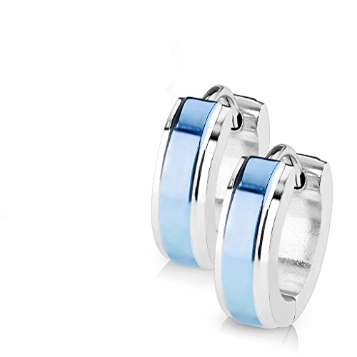 Bungsa Silberne Creolen für Damen und Herren mit dunkelblauem Mittelteil aus 316L Edelstahl - 1 Paar von Bungsa