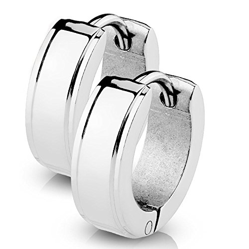 Bungsa Silberne Klappcreolen mit abgerundeten Kanten - Edelstahl 1 Paar - (Ohrringe Ohrschmuck Ohrklemmen Studs Damen Frauen Herren Mode Earrings) von Bungsa