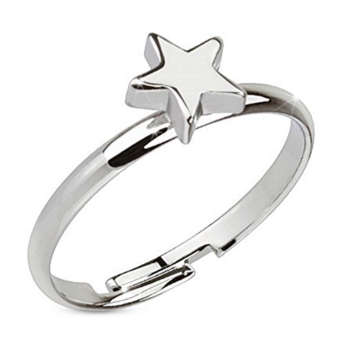 Bungsa Silberner Zehenring Stern Mittelring Rhodium für Damen (Zehring Fussschmuck Fussring Toe-Ring Nail Ring Nagelring biegbar verstellbar) von Bungsa