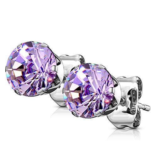 Bungsa Tanzanite Silberne Ohrstecker mit Zirkonia Kristall Stein rund Edelstahl 1 Paar für Damen (Ohrstecker Ohrringe Ohrhänger Creolen Ohrschmuck Ohrklemmen Damen Frauen Herren Mode) von Bungsa