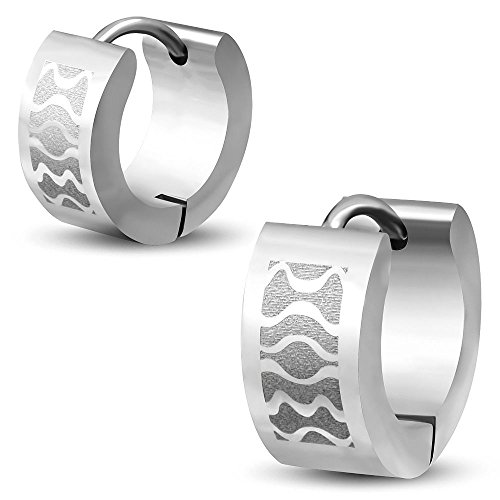 Bungsa Wellen Waves Creolen 6mm silber - 1 Paar Klappcreolen Edelstahl (Ohrringe Ohrstecker Ohrhänger Huggie Ohrschmuck Ohrklemmen Damen Frauen Herren Mode) von Bungsa