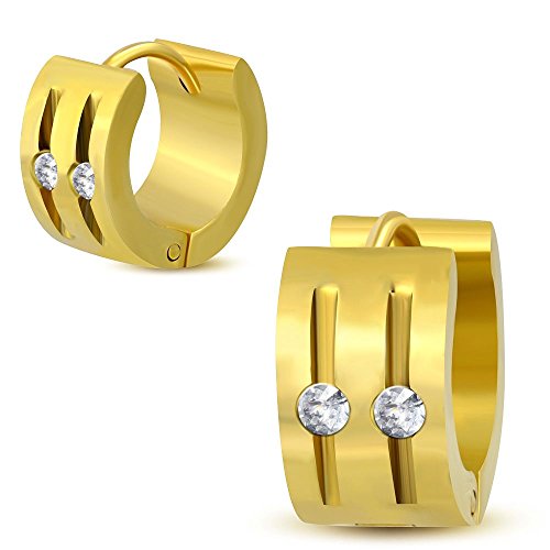 Bungsa Zirkonia Kristall Creolen gold 7mm - 1 Paar Klappcreolen Edelstahl (Ohrstecker Creolen Ohrhänger Huggie Ohrschmuck Ohrklemmen Damen Frauen Herren Mode) von Bungsa