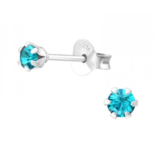 Bungsa Damen-Ohrstecker mit LA CRYSTALE Kristallsteinchen besetzt 3mm aus .925 Silber - Blue Zirkon von Bungsa