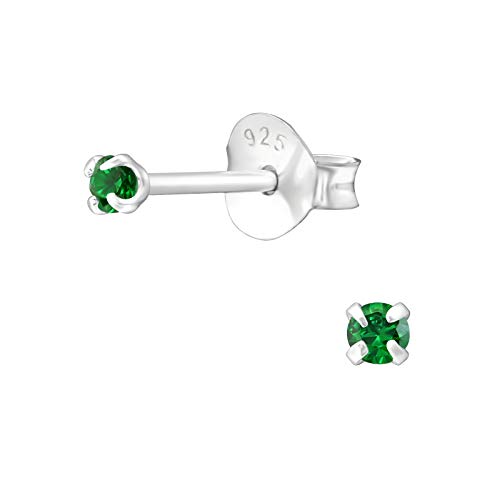 Bungsa Emerald Grün - Damen-Ohrstecker 2mm mit echtem europäischem Kristall LA CRYSTALE aus .925 Sterlingsilber von Bungsa