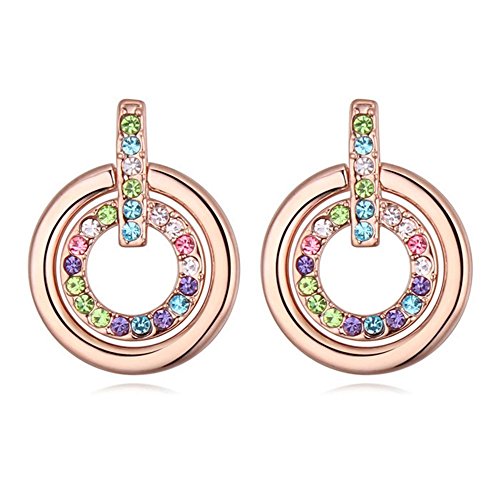 Bungsa rosegoldfarbene Ohrringe"SWEETS" - runde Ohrstecker rosé für Damen mit bunten Kristallen - frei hängend - Frauen Ohrschmuck Strass pastell - studs earrings crystals colorful von Bungsa