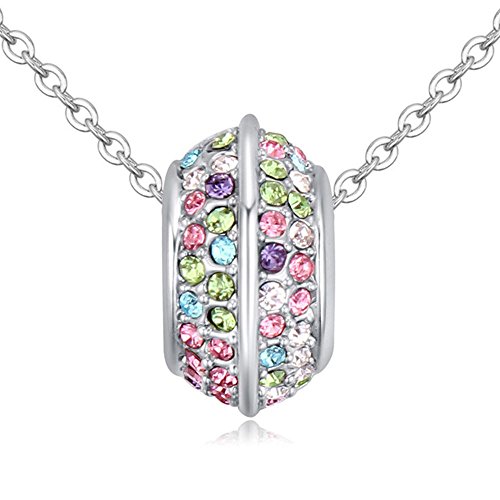 Bungsa silber BEADS Damenkette 45cm - silberfarbener Anhänger mit bunten Kristallen besetzt - Regenbogen Halskette mit STEINEN - Kette Frauen multicolor pastell - necklace silver crystals colorful von Bungsa