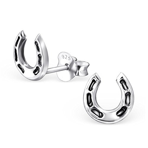 Bungsa .925 Silber Hufeisen Ohrstecker Glücksbringer (Ohrringe Echtschmuck Studs Ohrschmuck Damen Frauen Herren) von Bungsa