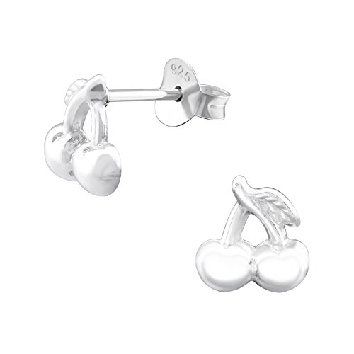 Bungsa .925 Sterling Silber Kirschen Ohrstecker Cherries (Ohrringe Echtschmuck Studs Ohrschmuck Damen Frauen Herren) von Bungsa
