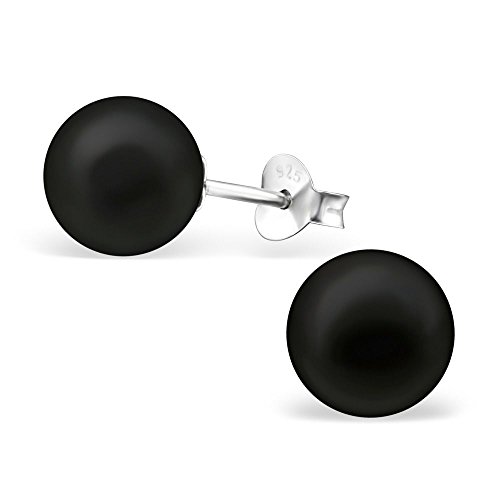 Bungsa .925 Sterling Silber Perlen Ohrstecker schwarz 8mm (Ohrringe Echtschmuck Studs Ohrschmuck Damen Frauen Herren) von Bungsa