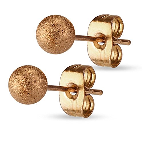 Bungsa 3mm - Rosegold | Ohrstecker sandgestrahlt ~~ 8 FARBEN & GRÖSSEN ~~ 1 Paar Edelstahl (Ohrringe Ohrschmuck Ohrklemmen Studs Damen Frauen Herren Mode Earrings) von Bungsa