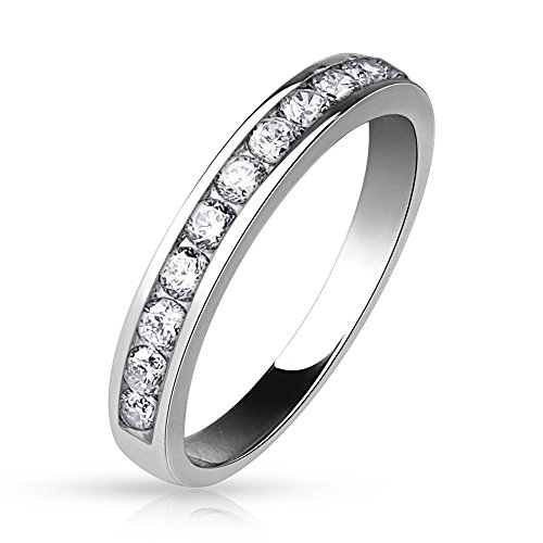 Bungsa 57 (18.1) Ewigkeitsring Silber Damen Zirkonia Kristall Ring Eternity Halbkreis 49 52 54 57 60 (Frauen Fingerring Partnerringe Verlobungsringe Trauringe Damenring Brass Rhodium) von Bungsa