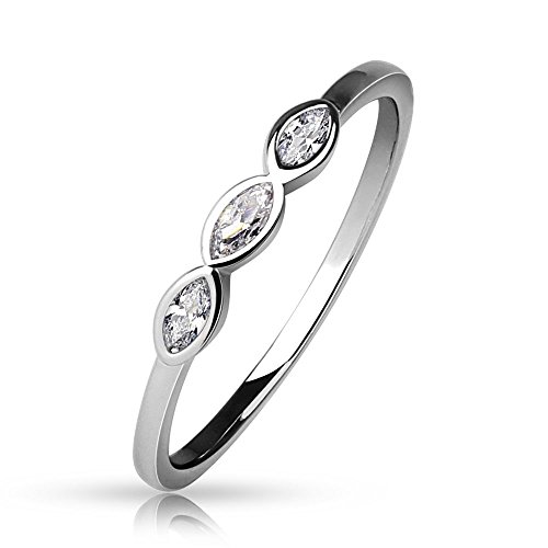 Bungsa 60 (19.1) Schmaler Kristallring Damen mit 3 Zirkonia Steinen Marquise Schliff 49 52 54 57 60 (Ring Frauen Brass Fingerring Partnerringe Verlobungsringe Trauringe Damenring Brassring) von Bungsa