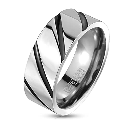 Bungsa 64 (20.4) Titan-Ring Silber mit schwarzen Streifen 8mm Unisex von Bungsa