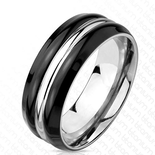 Bungsa 67 (21.3) Herren Ring gestreift schwarz Silber aus Titan von Bungsa