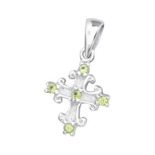 Bungsa Anhänger silbernes Kreuz mit lindgrünen Halbedelsteinen Peridot aus .925 Silber für Damen von Bungsa