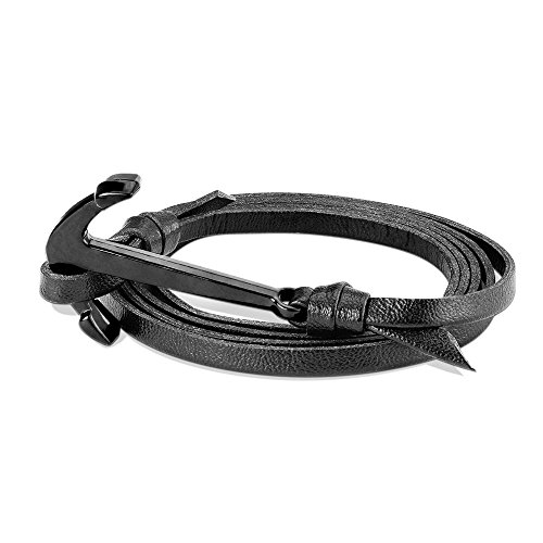 Bungsa Anker Armband schwarz I Wickelarmband mit Anker-Verschluss für Frauen & Männer von Bungsa