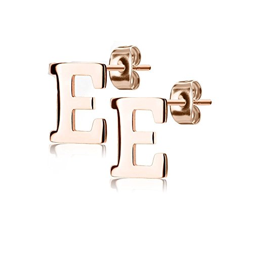 Bungsa BUCHSTABE E Ohrstecker Rosegold - BUCHSTABEN E Ohrring in Rosegold - Alphabet Ohrringe zum Stecken - aus Edelstahl - Ohrschmuck für Damen, Kinder & Herren von Bungsa