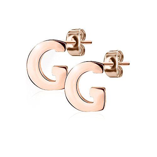 Bungsa BUCHSTABE G Ohrstecker Rosegold - BUCHSTABEN G Ohrring in Rosegold - Alphabet Ohrringe zum Stecken - aus Edelstahl - Ohrschmuck für Damen, Kinder & Herren von Bungsa