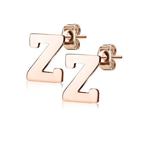 Bungsa BUCHSTABE Z Ohrstecker Rosegold - BUCHSTABEN Z Ohrring in Rosegold - Alphabet Ohrringe zum Stecken - aus Edelstahl - Ohrschmuck für Damen, Kinder & Herren von Bungsa