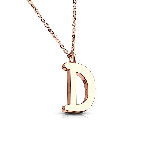 Bungsa BUCHSTABE D Kette Rosegold - BUCHSTABEN-ANHÄNGER D Halskette in Rosegold - Alphabet Kette rosé - aus Edelstahl - Schmuck für Damen, Kinder & Herren von Bungsa