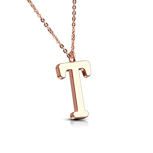 Bungsa BUCHSTABE T Kette Rosegold - BUCHSTABEN-ANHÄNGER T Halskette in Rosegold - Alphabet Kette rosé - aus Edelstahl - Schmuck für Damen, Kinder & Herren von Bungsa