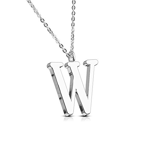 Bungsa BUCHSTABE W Halskette Silber - BUCHSTABEN-ANHÄNGER W Kette - Alphabet Kette für Frauen & Männer - aus Edelstahl - Schmuck für Jungs & Mädchen von Bungsa