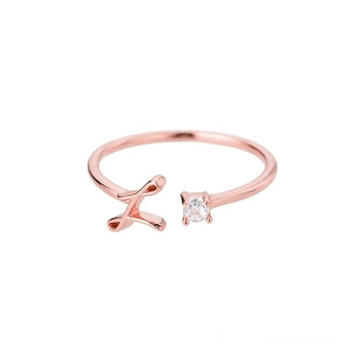 Bungsa Buchstaben Ring roségold Zirkonia-Kristall aus Metall - biegbarer Fingerring/Zehenring Toering für Damen, Kinder & Herren - L von Bungsa