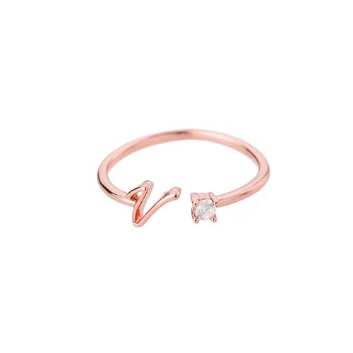 Bungsa Buchstaben Ring roségold Zirkonia-Kristall aus Metall - biegbarer Fingerring/Zehenring Toering für Damen, Kinder & Herren - V von Bungsa