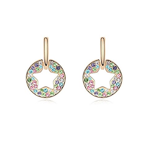 Bungsa "CANDY STAR" Ohrringe bunt für Damen goldfarben - 1 Paar runde Ohrhänger mit buntem Strass besetzt & sternförmig durchbrochen - Ohrstecker Ohrschmuck Frauen - studs earrings crystals von Bungsa