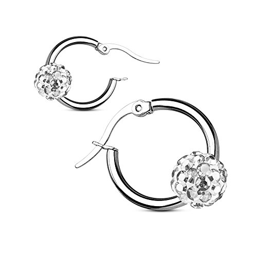Bungsa CC Kristallklar Ferido Creolen Edelstahl silber 1 Paar (Ohrringe Ohrhänger Ohrstecker silber Studs Creolen Ohrschmuck Ohrklemmen Damen Frauen Herren Mode) von Bungsa