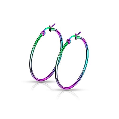 Bungsa Creolen klassisch regenbogenfarben 2mm aus Edelstahl Damen (40mm) von Bungsa