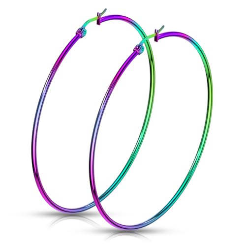 Bungsa Creolen klassisch regenbogenfarben 2mm aus Edelstahl Damen (70mm) von Bungsa