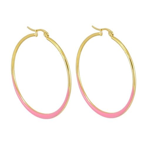 Bungsa Creolen mit pinken Streifen gold aus Edelstahl Damen von Bungsa