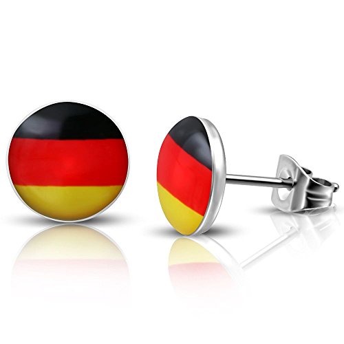 Bungsa DEUTSCHLAND Flagge Ohrstecker 10mm - 1 Paar Edelstahl (Ohrringe Ohrschmuck Ohrklemmen Damen Frauen Herren Germany Fussball EM WM Schland Mode Studs Earrings) von Bungsa
